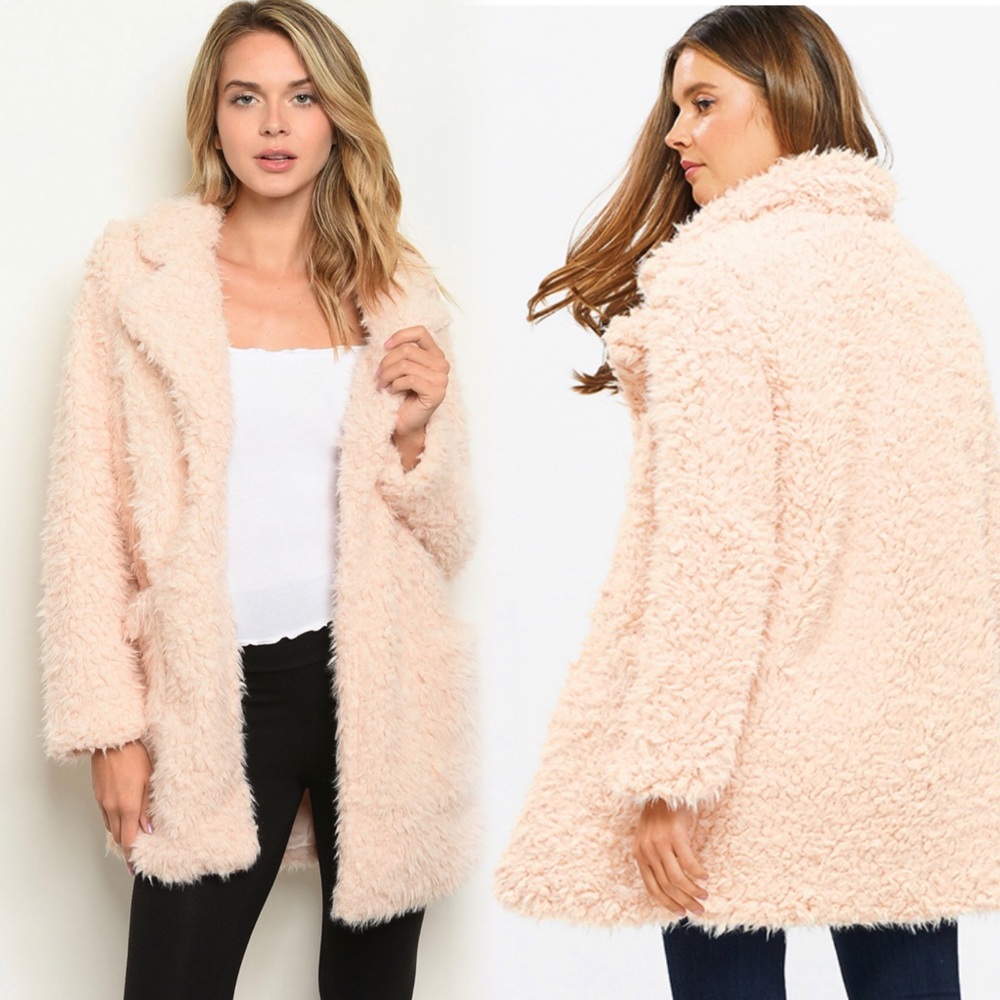 Women's Light Blush Peach Faux Fur Coat
